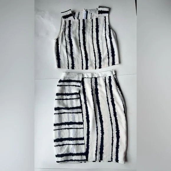 ALC silk 2 pieces set top and skirt White Black Stripe  Size 0 xs Tie Dye - Picture 3 of 10